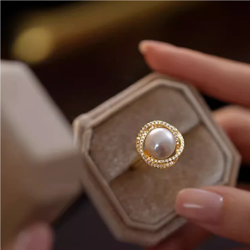 

2024 New Natural Freshwater Pearl AAA9-10mm Beautiful Pearl Ring+Pendant 925s