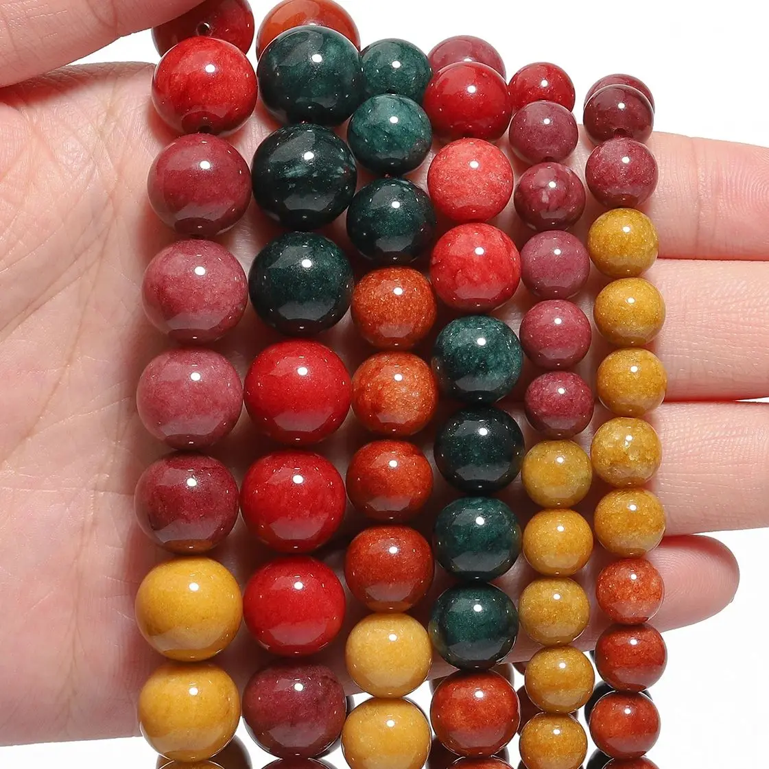 8/10/12mm Doğal Alashan Taş Boncuk Karışık Renkler Yeşim Yuvarlak halka boncuk El Sanatları Takı Yapımı için Bilezik Aksesuarları