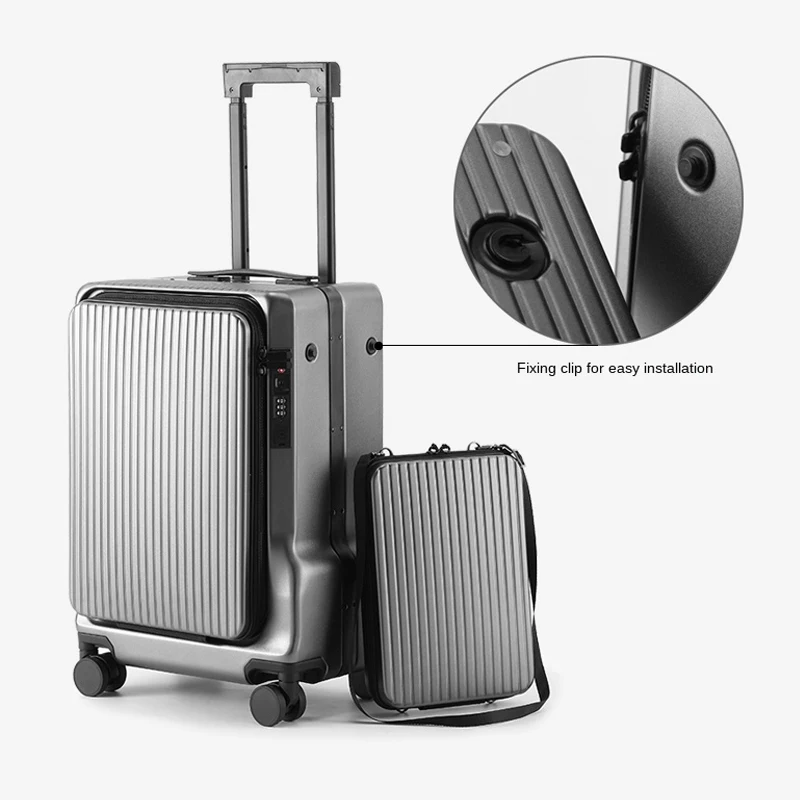 صندوق الصعود 20 بوصة مع حقيبة معلقة جانبية حقيبة تروللي بعجلات متعددة الوظائف مع حامل الكأس USB حقيبة سفر للأعمال مقصورة الرحلة