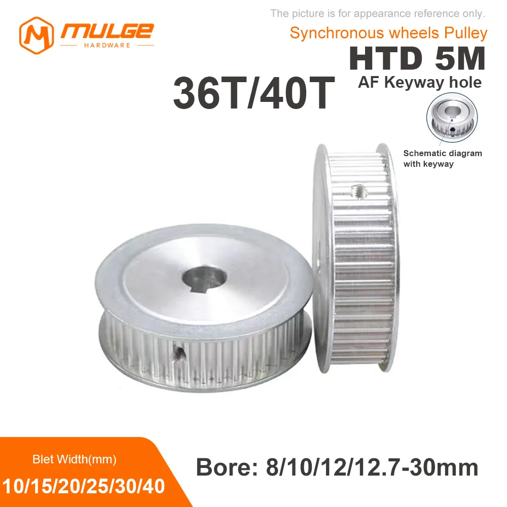 

HTD5M Timing Pulley 36T/40Teeth AF Keyway hole 8/10/12/12.7-30mm Belt Width 10/15/20/25/30/40mm 3D printed parts 5GT