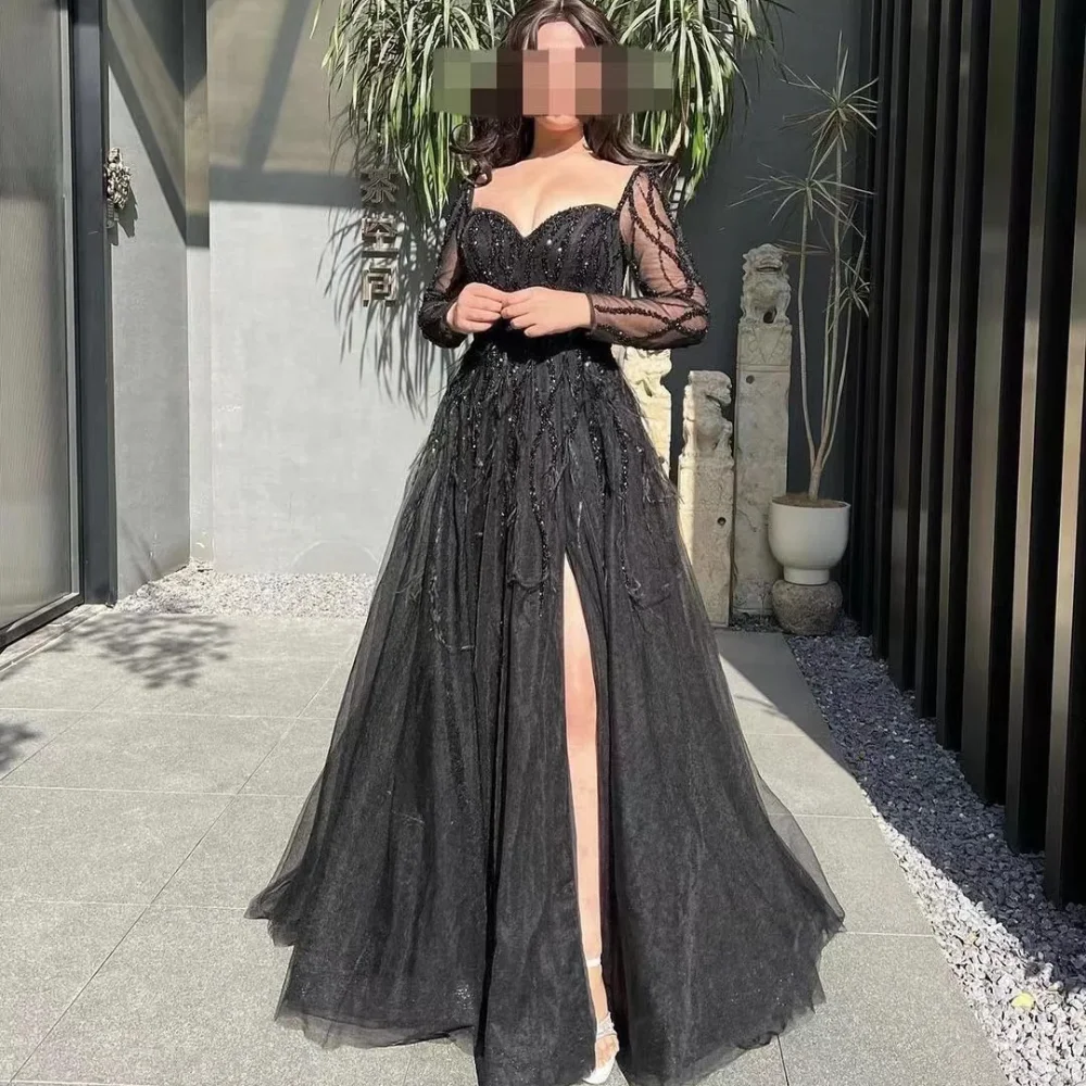 Customized Elegant Sweetheart A-line Evening Dresses Tassel Lace Layered /Tulle Floor length Prom  Exquisite vestidos de nocheفس