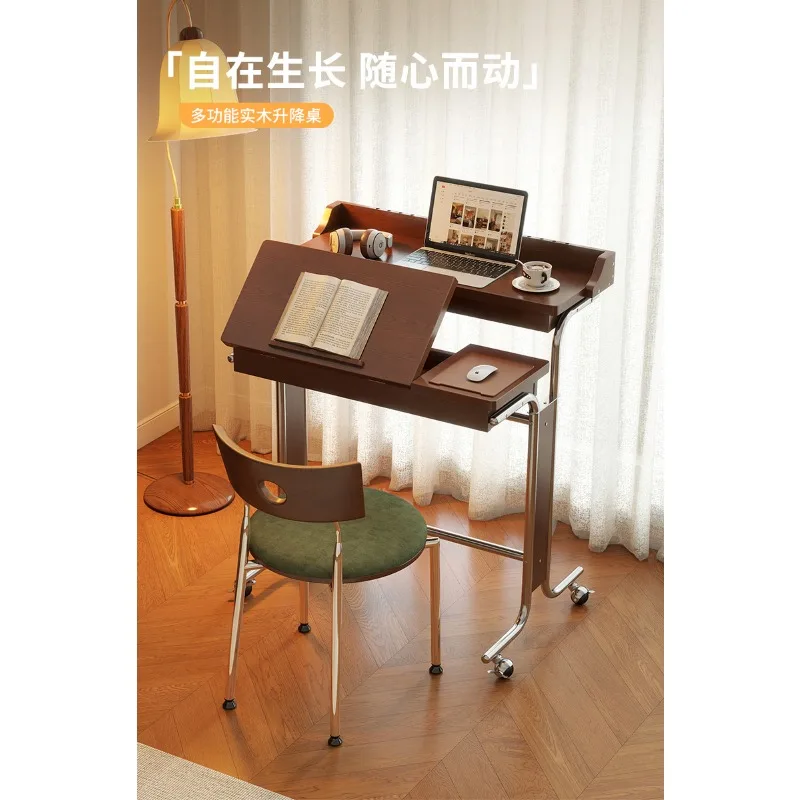 Medieval solid wood lifting computer desk household workbench small desk removable desk Bauhaus small apartment