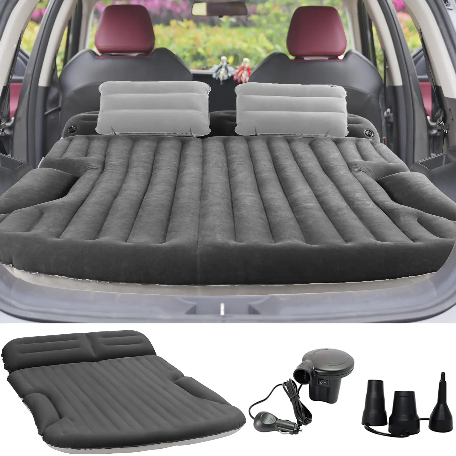 

SUV Air Mattress Thickened and Double-Sided Flocking Travel Camping Bed with 2 Pillows & Electric Pump Dedicated Mobile