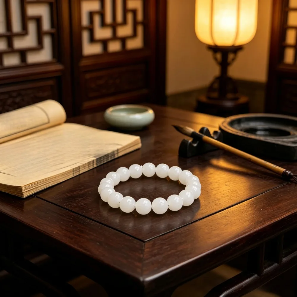 2Pcs Imitation White Jade Barrel Bead Bracelet, Synthetic White Stone Stretch Beaded Bracelet, Elegant Fashion Wrist Jewelry for Women