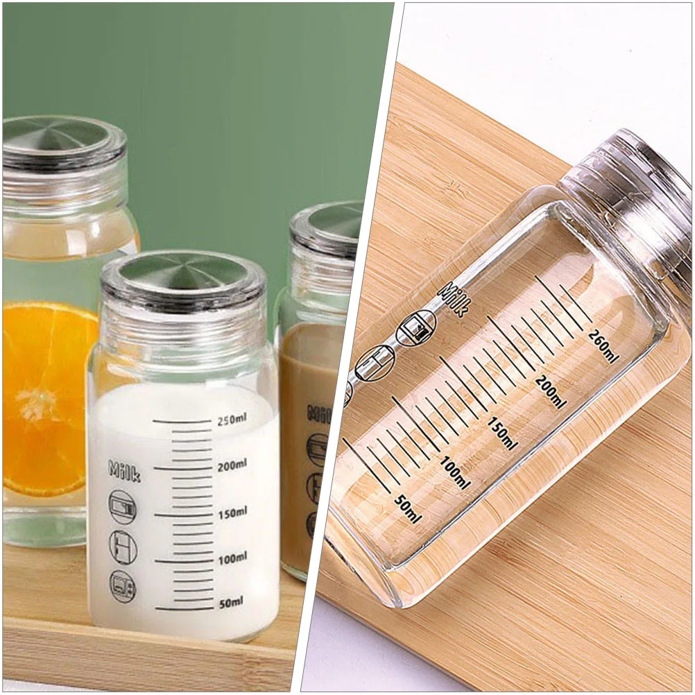 

Glass Water Bottle with Scale 260Ml Wide Mouth Portable Drink Cup for Travel Office Outdoor Use Water Cup Milk Bottle