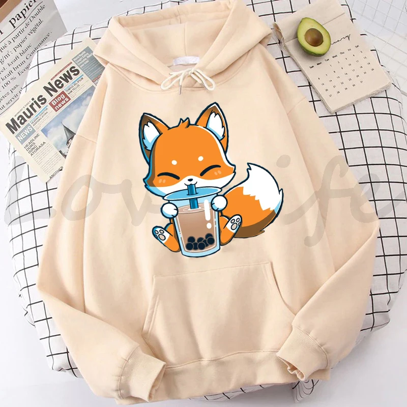 Boba Milk Tea Hoodies Fashion boys girls Women Clothes Kawaii Sweatshirt kids Cartoon Fox Graphic Hoodie Harajuku Sudaderas