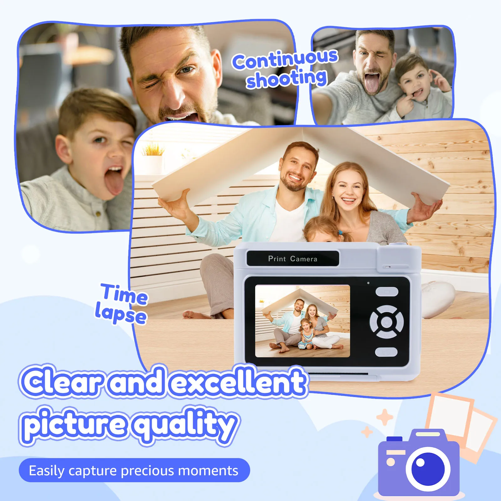 즉석 인화 카메라, 인화지 및 32G 카드 포함, 1080P HD 비디오, 어린이용 즉석 인화 카메라, 여자아이 생일 선물