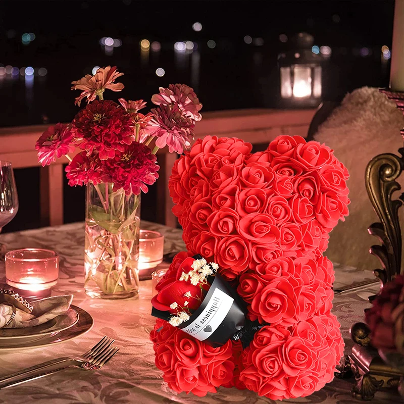 Artificial Flowers Bear With Box Greeting Card Red Heart 25cm Teddy Rose Bear Anniversary Birthday Wedding Valentines Day Gifts