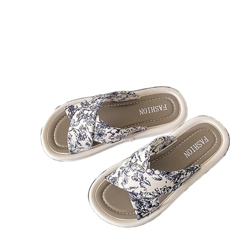 

Универсальные тканевые шлепанцы с цветочным принтом, тапочки на мягкой подошве из ПВХ для женщин, нескользящие шлепанцы, домашние сандалии