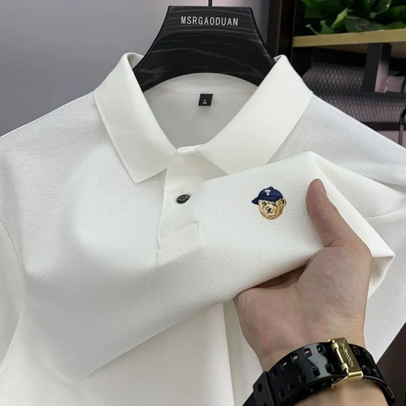 

100%cotton men's long sleeve polo shirt high-quality brand bear embroidery autumn new fashion Korean youth casual collar T-shirt