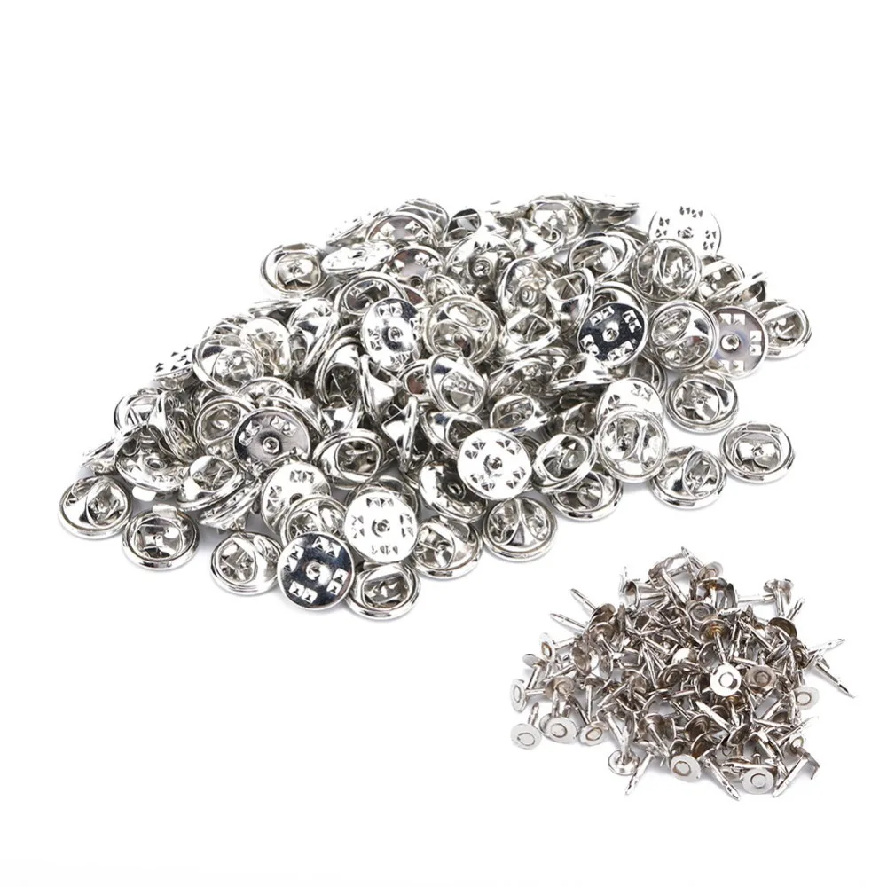 

100Pcs Beautiful Sturdy Alloy Brooch Clasp Silver Color Complete Set Tie Tacks Clutch Accessories Brooches Badges