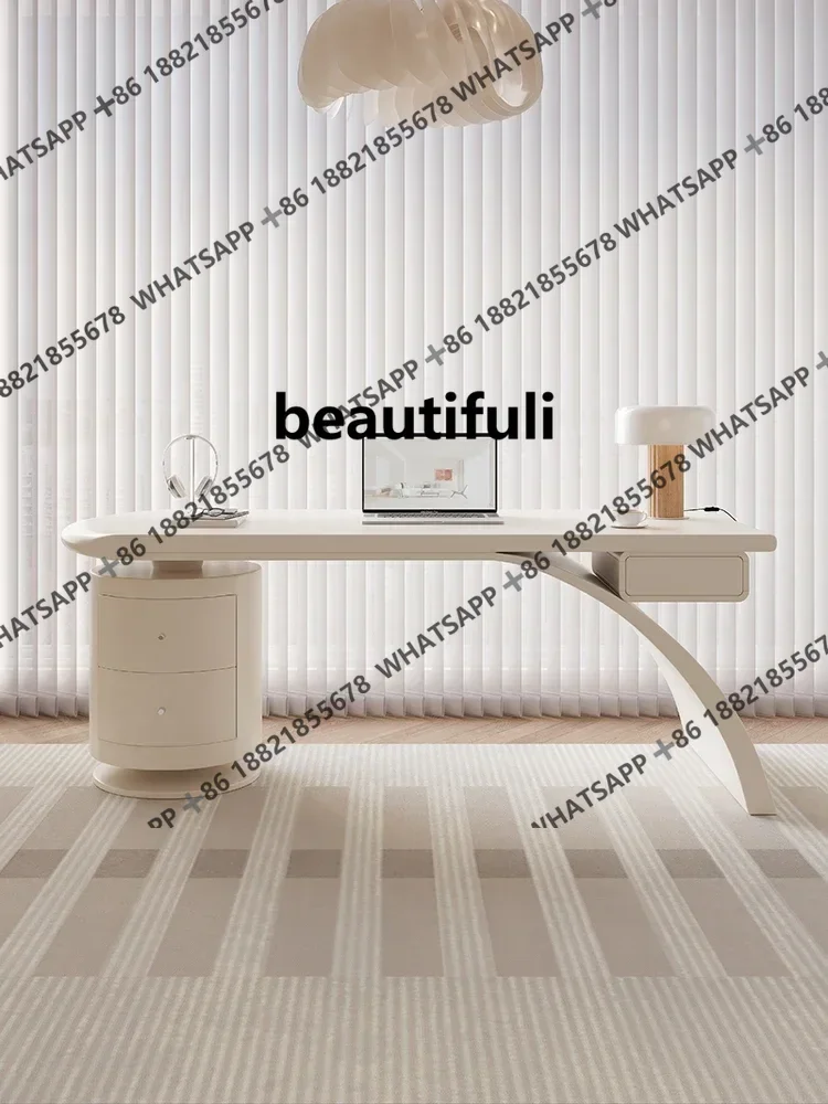 

Cream style desk, French shaped light luxury office desk, modern and simple solid wood computer desk