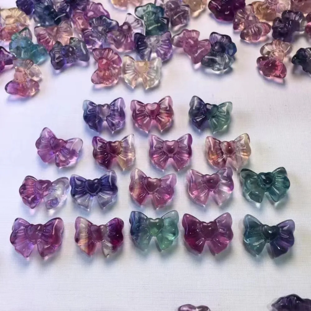 

1pc Random Natural Rainbow Fluorite Mini Bow-knot Quartz Crystal Carvings Healing Stone Reiki Gift Craft Home Room Decoration