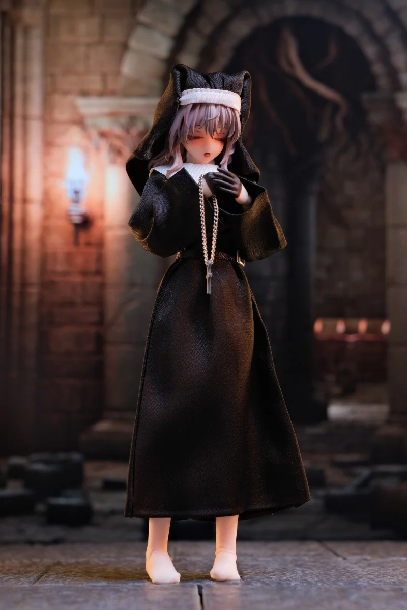 

Ln Stock 1/12 Scale Collectible Figure Cute Nun Fuede Dress Hat Necklace Clothes Set Fit 6inch Women Soldier Action Figure Body