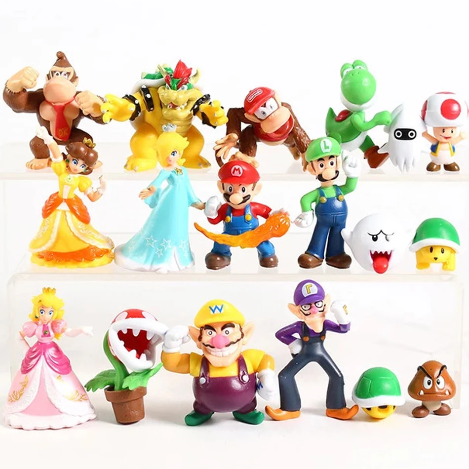 18pcs/set Super Mario Bros PVC Action Figure Toys Dolls Model Set Luigi Yoshi Donkey Kong Mushroom for kids birthday gifts