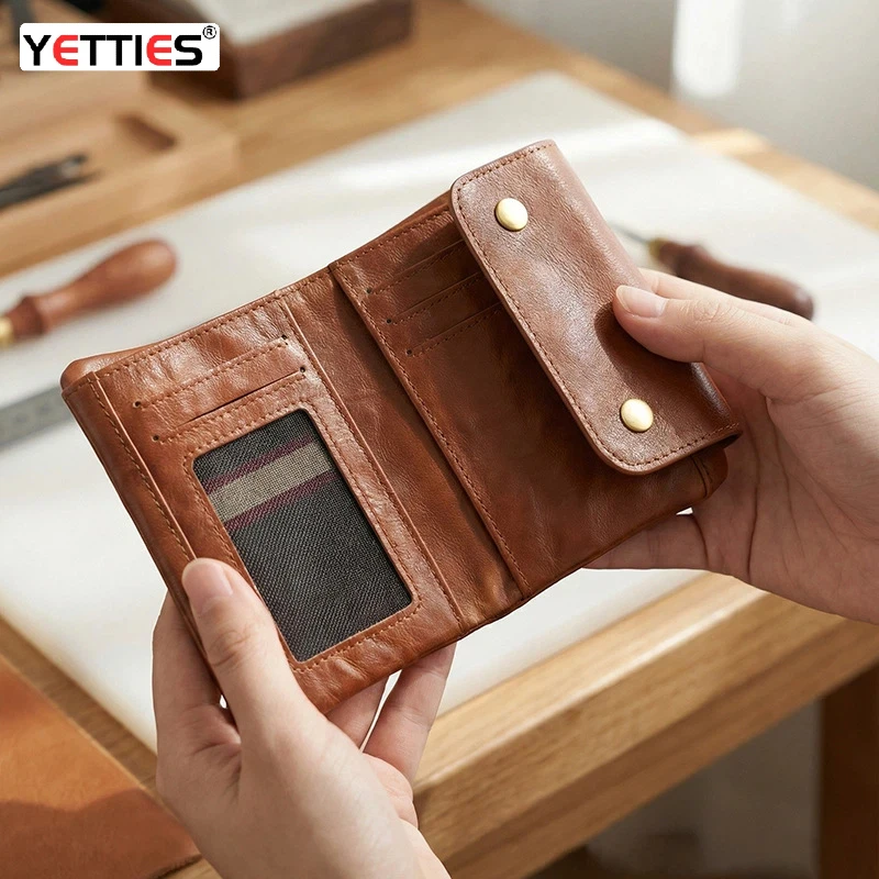 Unisex Vintage Vegetable Tanned Leather Short Wallet | Driver's License & Registration Card Holder | Minimalist Genuine Cowhide