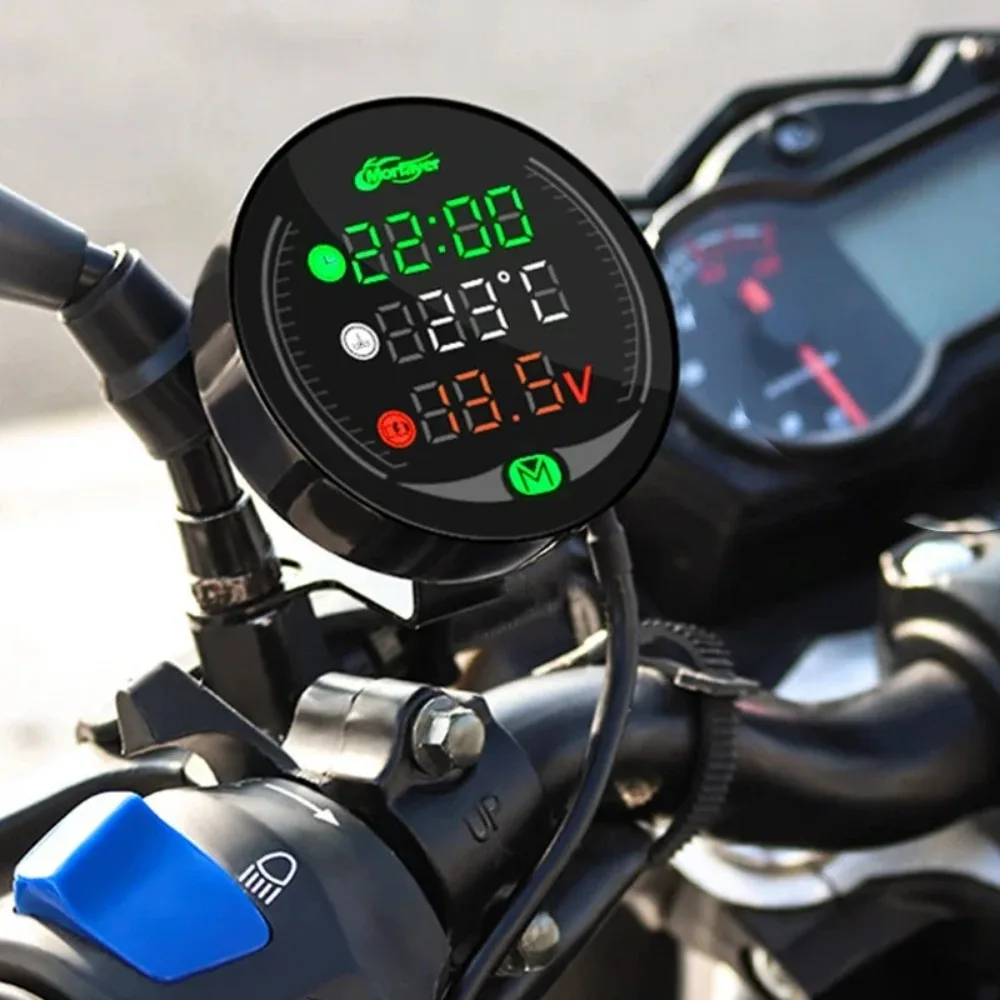 New 5 In 1 Motorcycle Water Temperature Meter USB Rechargable Time Voltmeter LED Night Vision Meter with Temperature Sensor