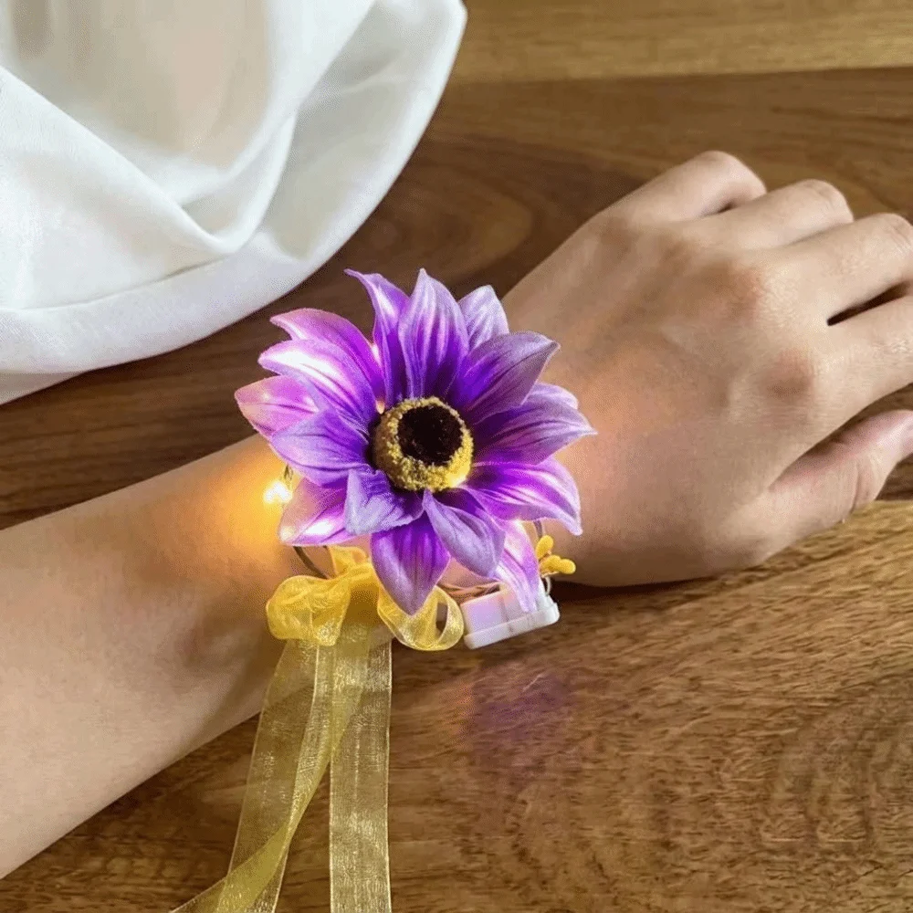 2pcs Bright Sunflower Styled Glowing Sunflower Wristband Lightweight Soft Glowing Light Stage Performance Wristband