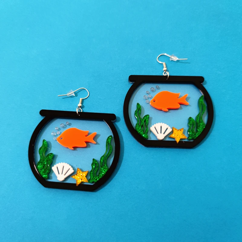 KUGUYS Clear Aquarium Fish Women Drop Dangle Earrings Acrylic Trendy Jewelry Fashion Accessories