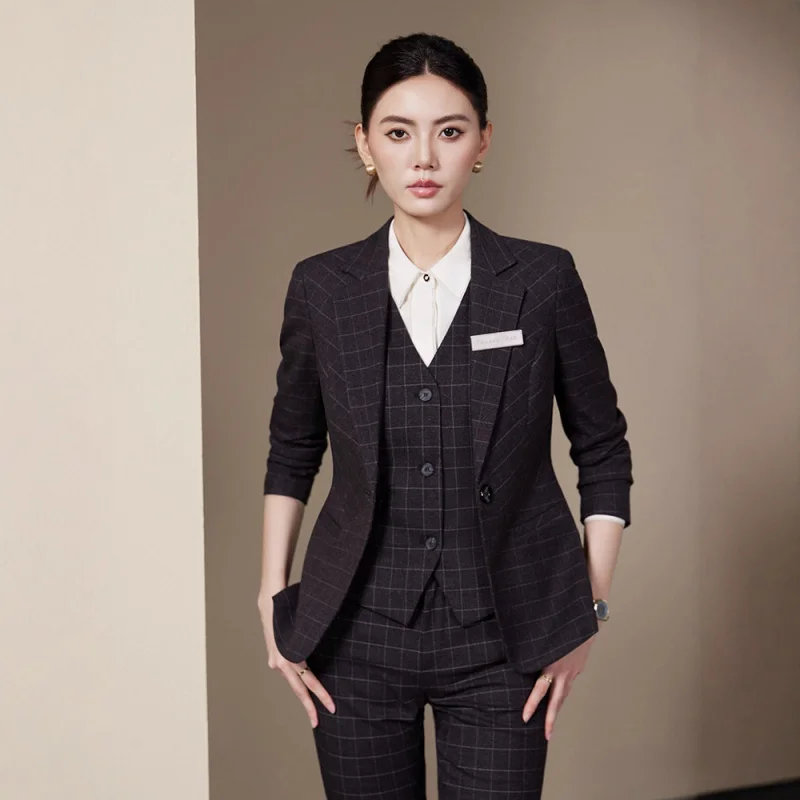 Plaid Suit Set for Women, High-End Commuting Professional Formal Wear, Workplace Corporate Executive Manager Vest Blazer Jacket