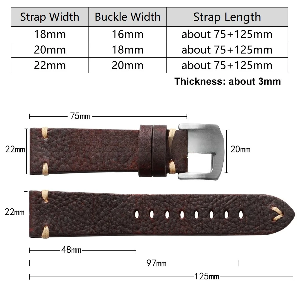 18/20/22 مللي متر العالمي حقيقية جلد البقر حزام (استيك) ساعة مشبك معدني Vintage الأشرطة الرجال النساء تنفس سوار حزام اكسسوارات 2026 #6