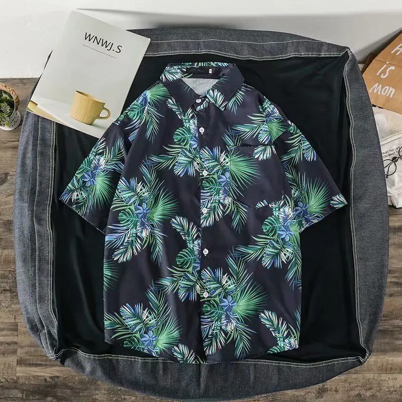 Vintage Floral Short Sleeve Men Vacation Beach Hawaiian Shirt Fashion Casual Loose Button Printed Sun Protection Clothing Tops