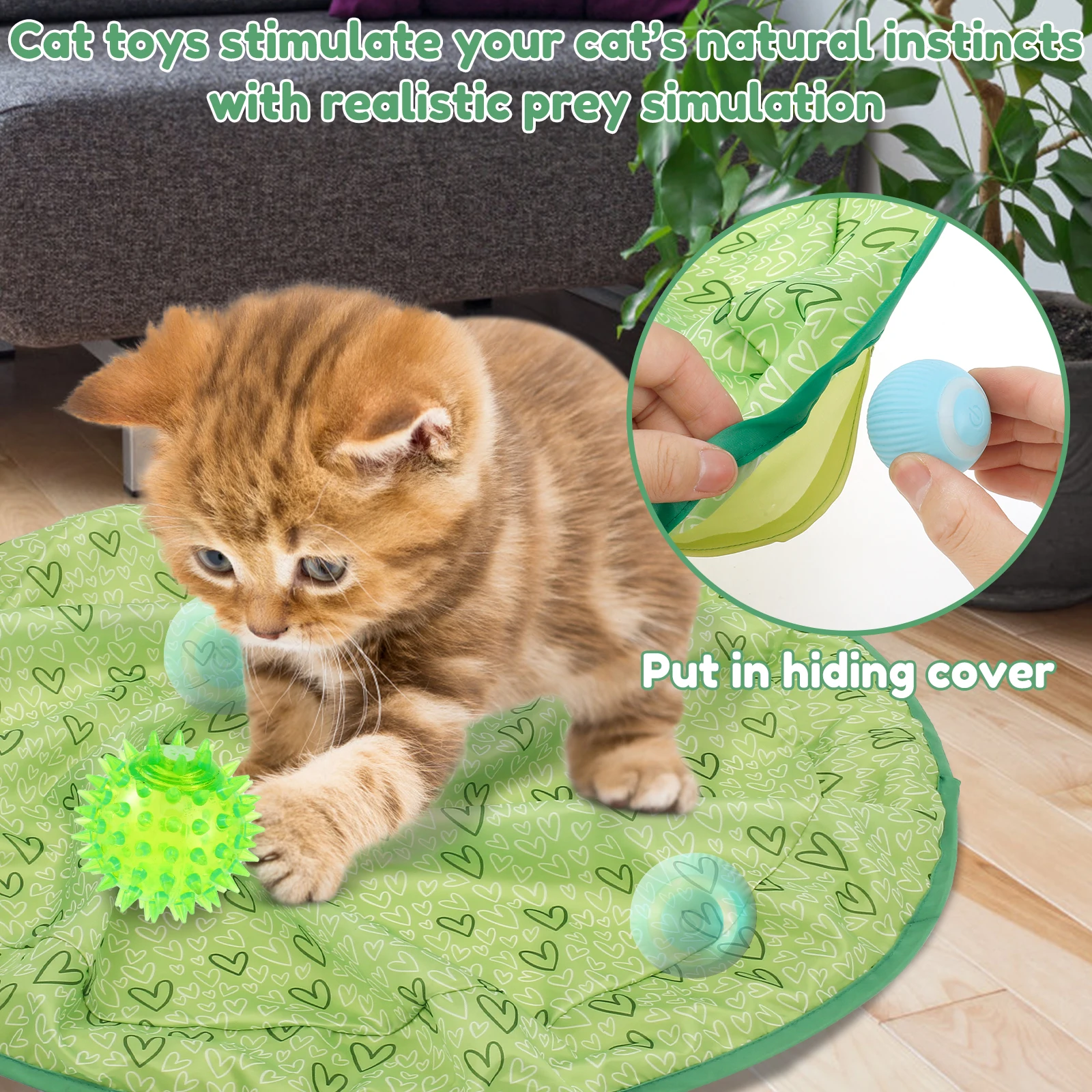 1/2pcs Cat Ball Hunting Exercise Mat Cat Toys for Indoor Cats Ball Jumping Rolling in Pouch Cat Exercise Mat Boredom Relief Cat