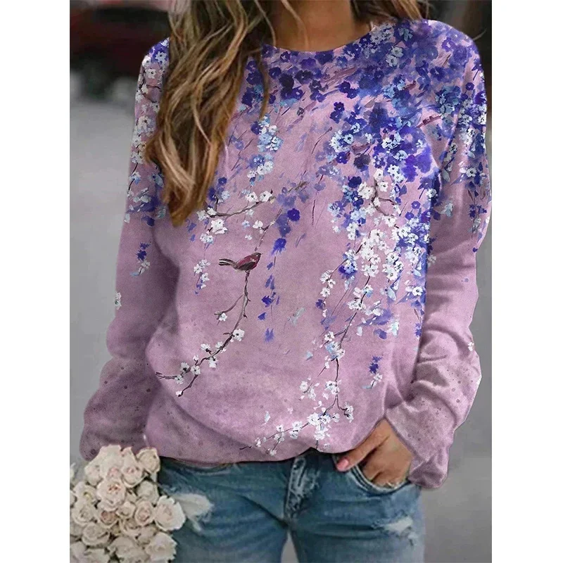 Harajuku New 3D Printing Colorful Flowers Sweatshirts Fashion Women Streetwear Pullovers Girls Winter Floral Graphic Top Clothes