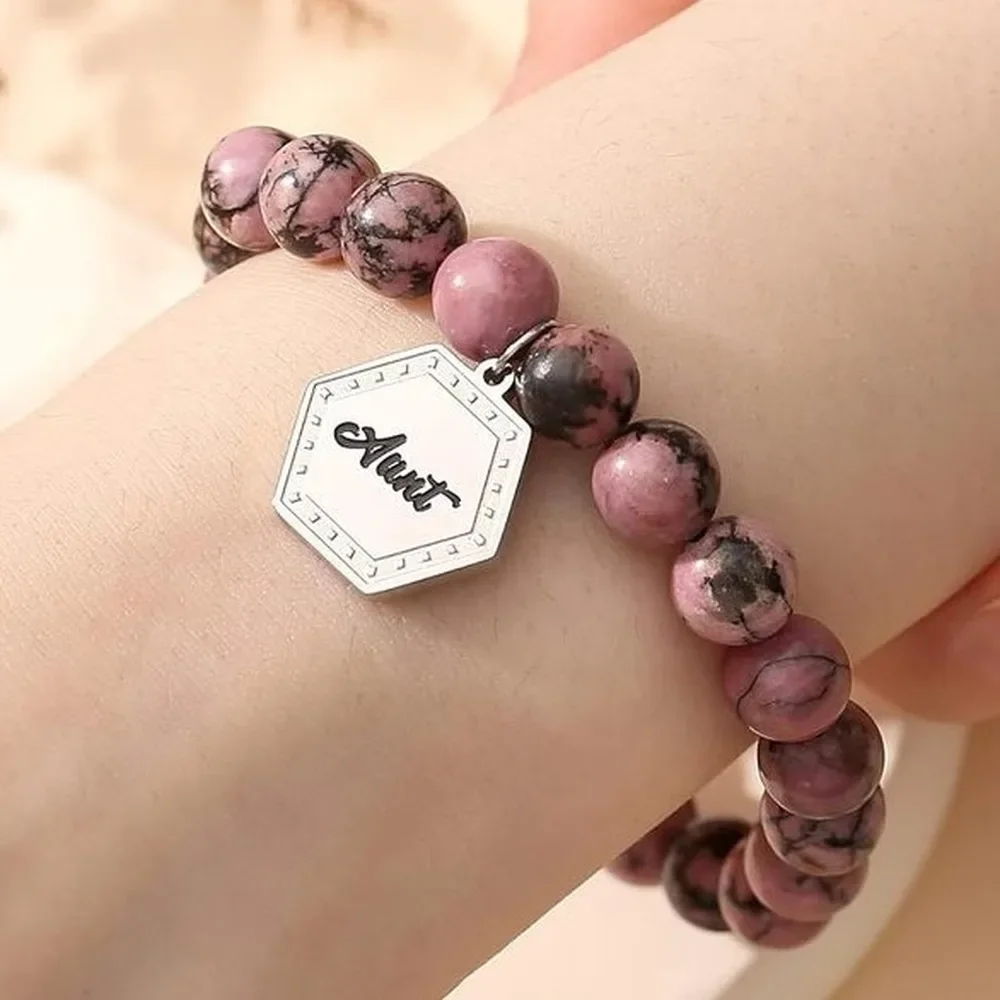 Elegant Handmade Beaded Bracelet For Aunt - Natural Stone, Perfect Birthday Or Easter Gift With Card