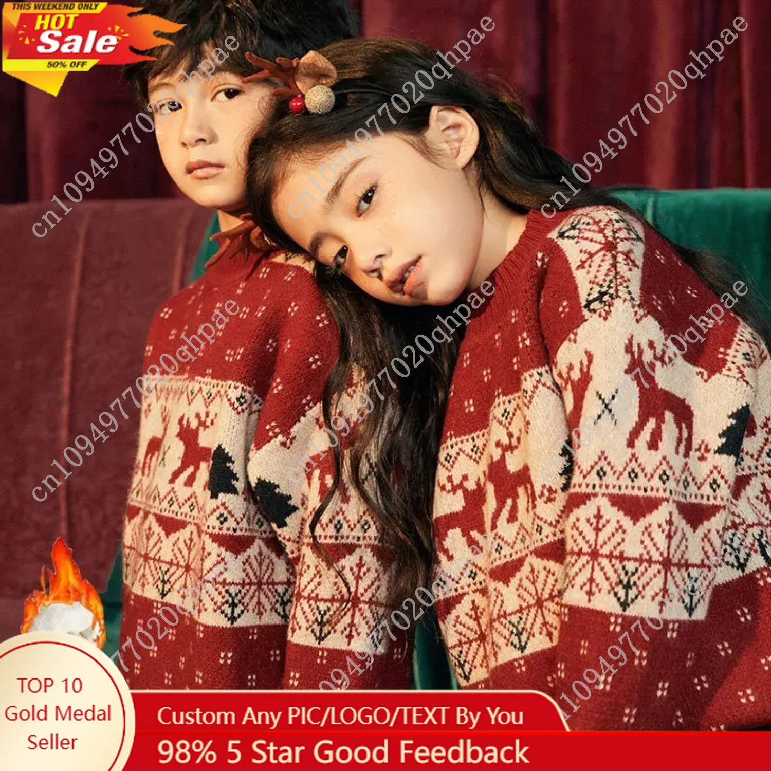 

Boys and Girls Sweater Autumn/Winter New Cute Christmas Red Top Korean Edition Baby Thickened Pullover Knit Teen Clothes 9 Years