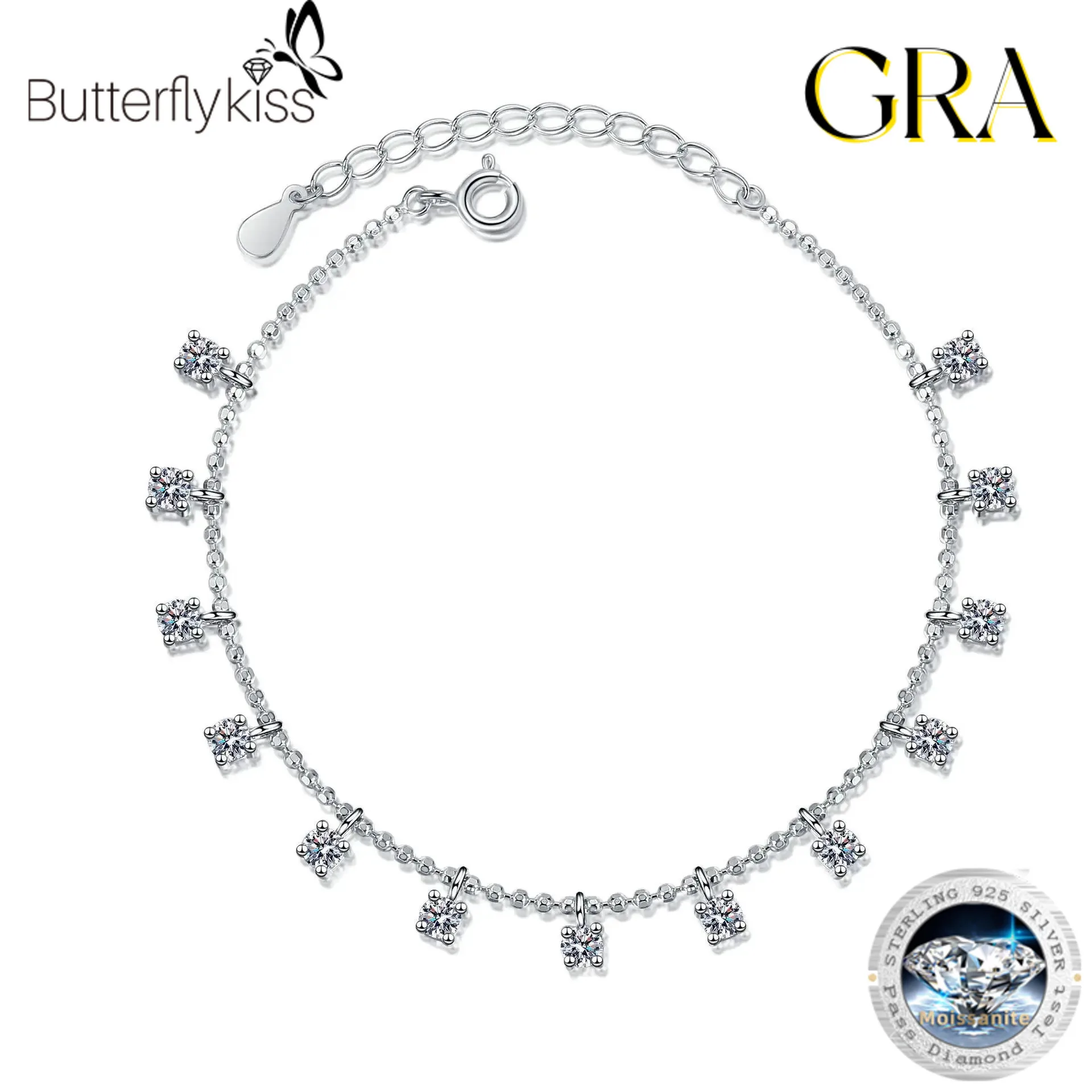 

Браслет Butterflykiss с бриллиантами 1,3/3,9 карата D Цвет Муассанит Браслет с кисточками для женщин Платиновая цепочка PT950 Сертифицированная GRA