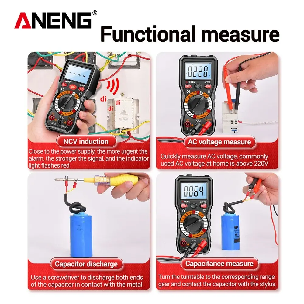 ANENG SZ302 LCD Digital Multimeter AC DC Current Votage Diode Freguency Multitester Automatic Luminous Display Tester Tools