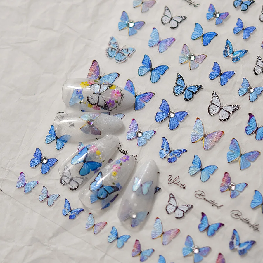 1 stücke 5d Diamant kawaii bunte Schmetterling Nail Art Aufkleber japanische glänzende Relief selbst klebende Maniküre Werkzeug Aufkleber Zubehör