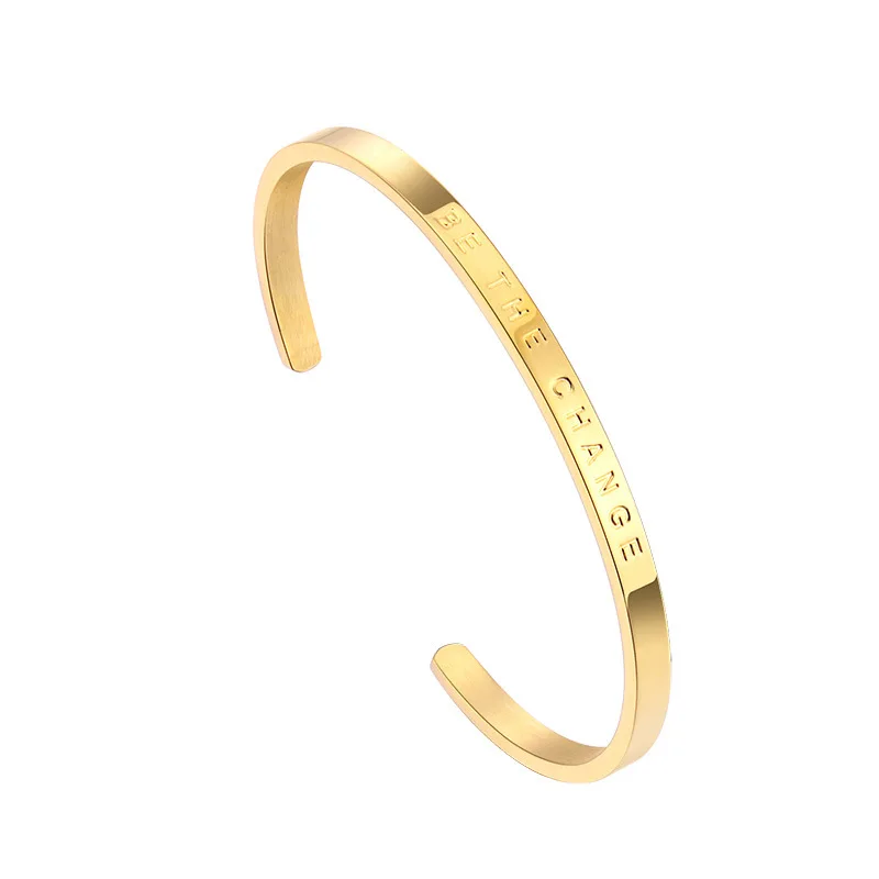 BE THE CHANGE Stainless Steel Bracelet for Women Fashionable Couples Bangles Best-Selling Non-Fading Gold Plating Cuff Bracelet