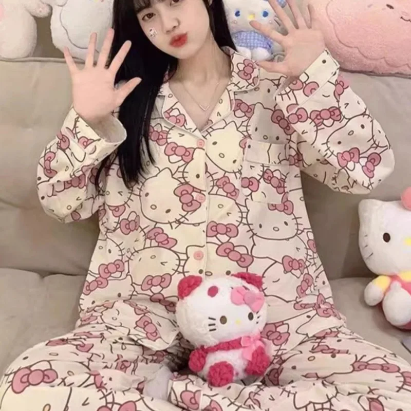 

Sanrio Short Pajamas Hello Kitty Kawaii Cartoon Loose Sleepwear Pajamas Sets Short Clothes Girl Home dress Birthday Gifts