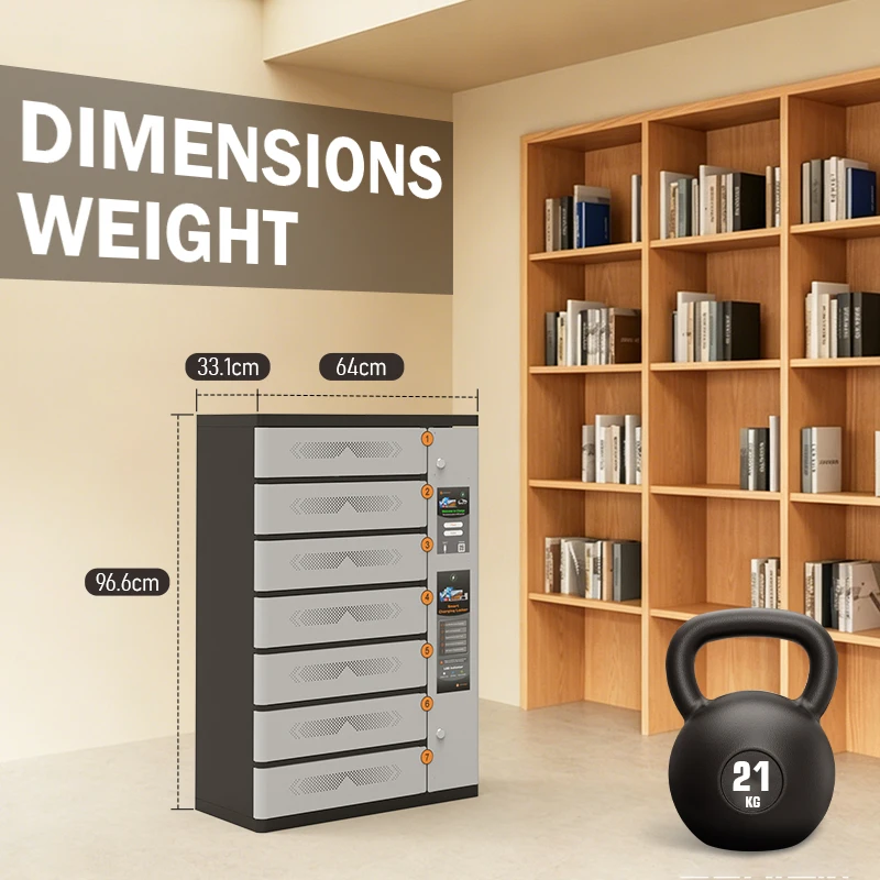 7-slot charging cabinet with independent key lock, suitable for mobile phones, tablets, laptops,and secure metal storage