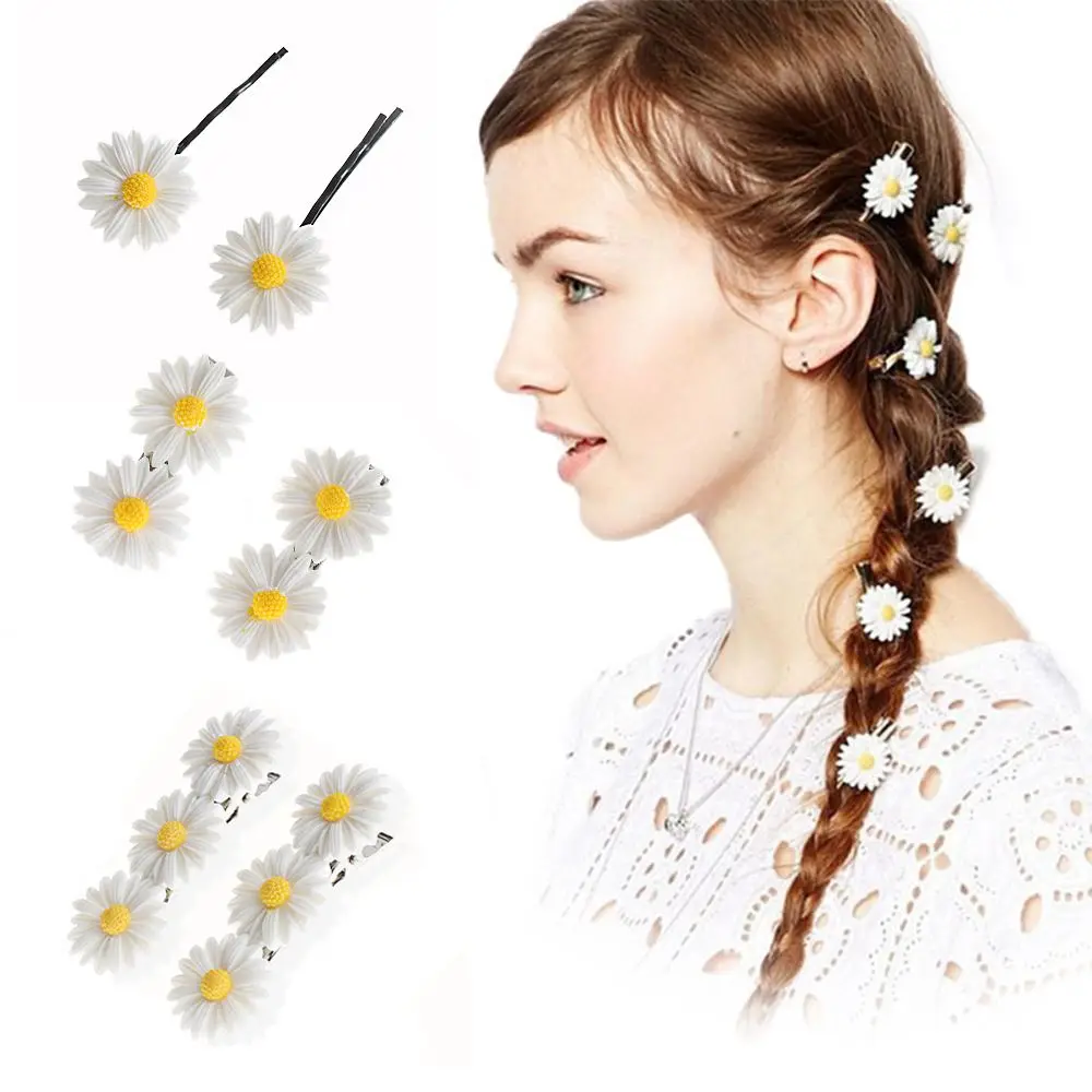 Fashion Yellow Girls Daisy Acrylic White Hairpins Barrettes Hair Clips Flower Clip