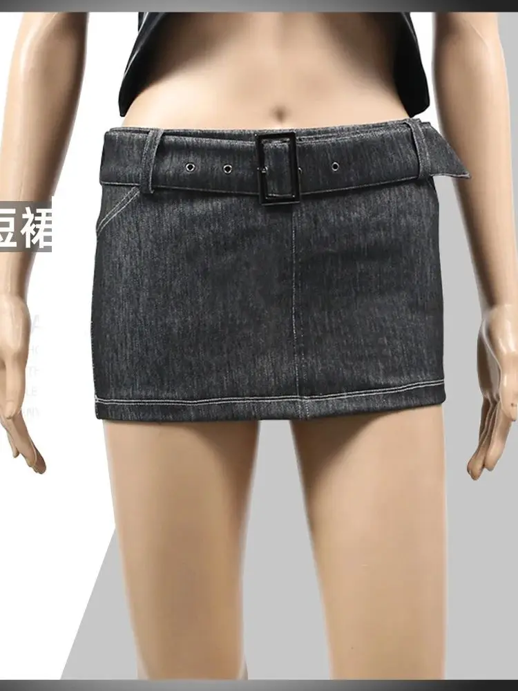 S-3XL Low Waist Sash Denim Micro Mini Skirts Tights Package Hip Pencil Skirt Hot Sexy Faldas Cortas Jupe Saias Gonna Streetwear
