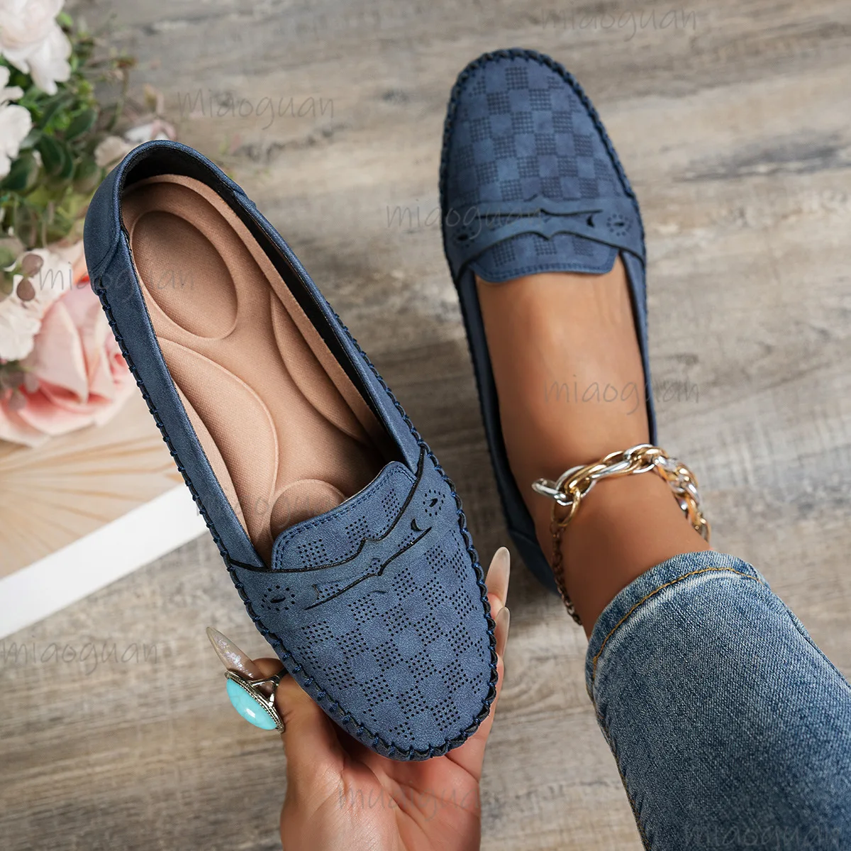 Große Größen 36-43 Damen-Loafer Modische Retro Rutschfeste Flache Damenschuhe Weiche Sohle Slip-On Bequeme Freizeitschuhe
