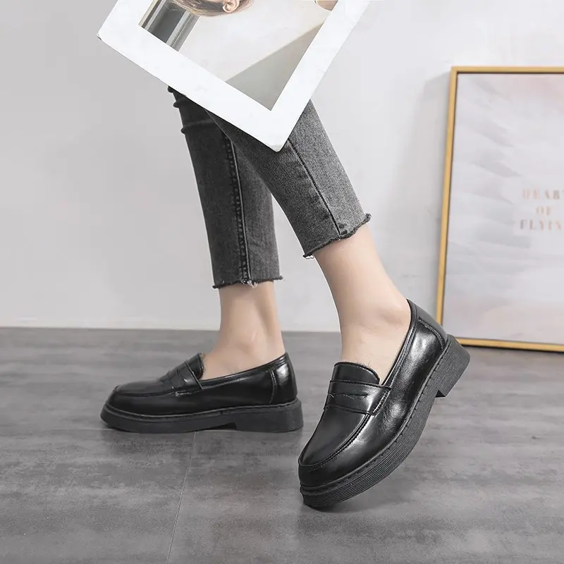 2025 Soft Leather Women's Thick Bottom Heightening Shoes Style Round Toe Insole Rubber Bottom Spring Autumn Женская Обувь