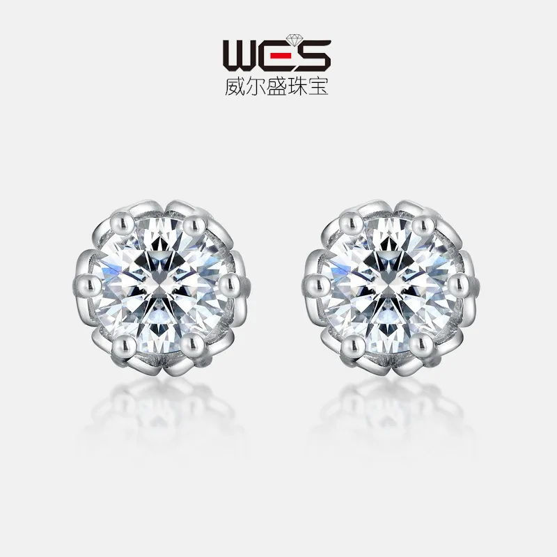 Jewelry 18K Gold Inlaid with Colored Baby Stones PT950 Platinum Six-claw Earrings Round Moissanite Earrings for Women