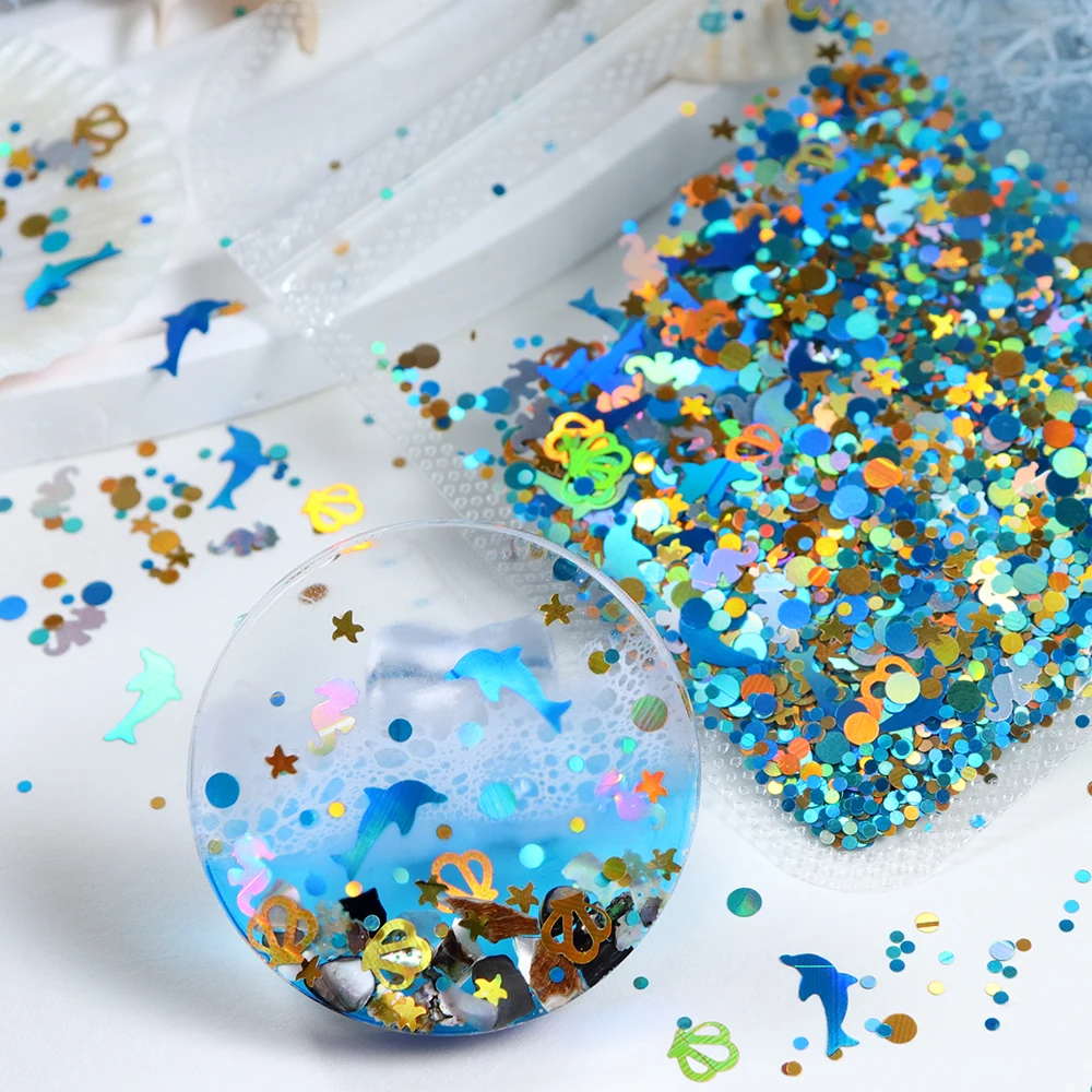 Dolphins Seahorses Glitter For Epoxy Resin Fillers Corals Seastars Sequin Resin Craft Fillers DIY Ocean Keychain Making Supplies