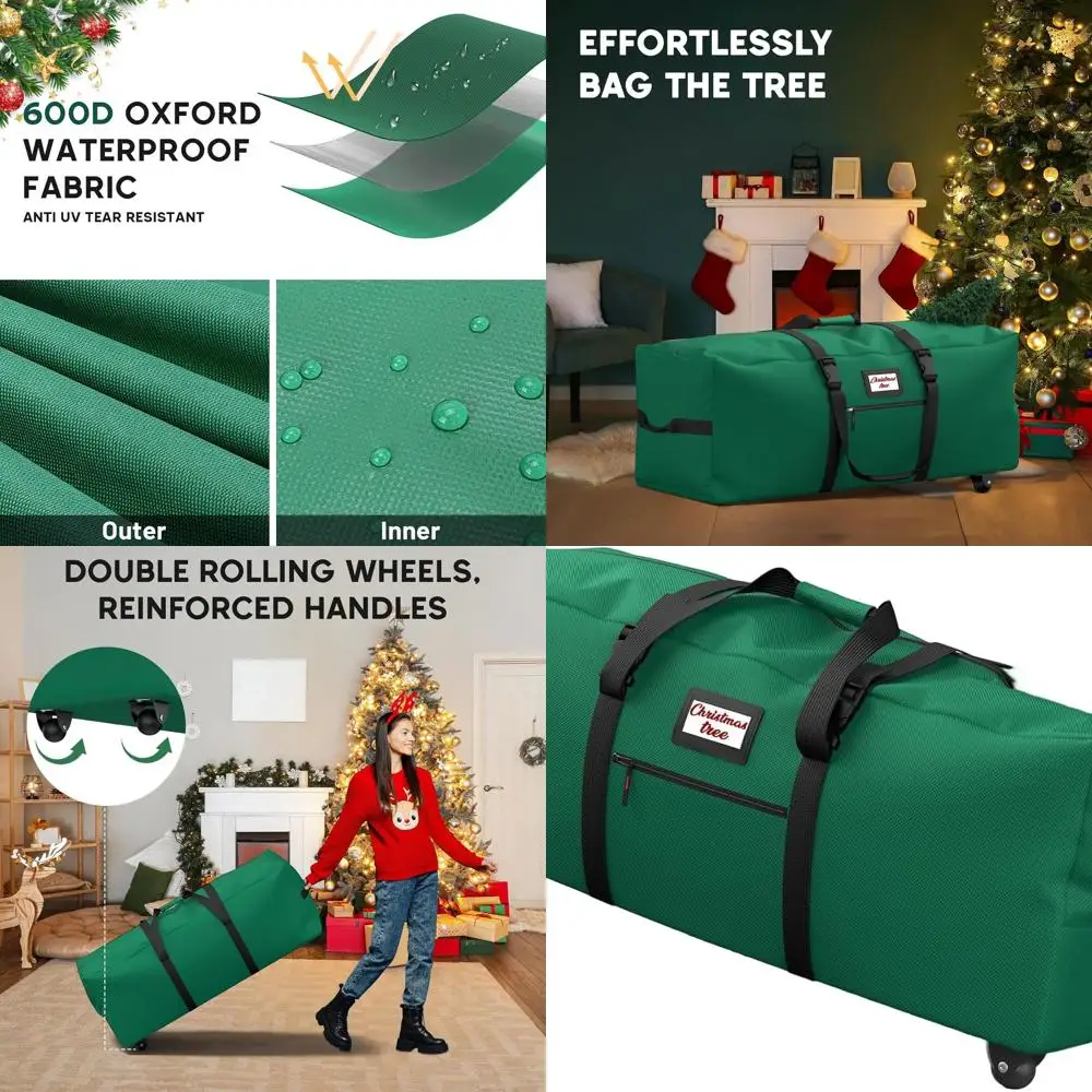

Heavy-Duty 9 Ft. Rolling Christmas Tree Storage Bag with Wheels and Adjustable Straps, 600D Oxford Material, Dual Zipper Closure