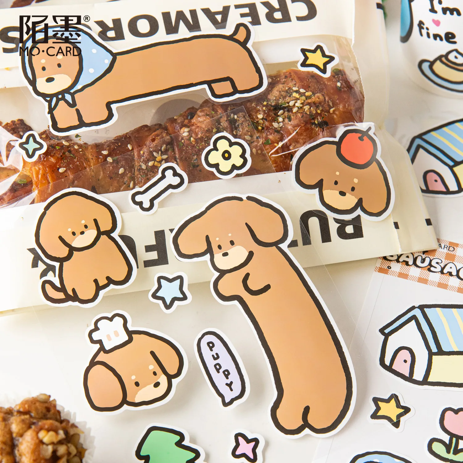 1 Pc Cute Cartoon Kitty Puppy Pattern Sticker Synthetic Paper Adhesive Sticker DIY Scrapbooking Journaling Decorative Supplies