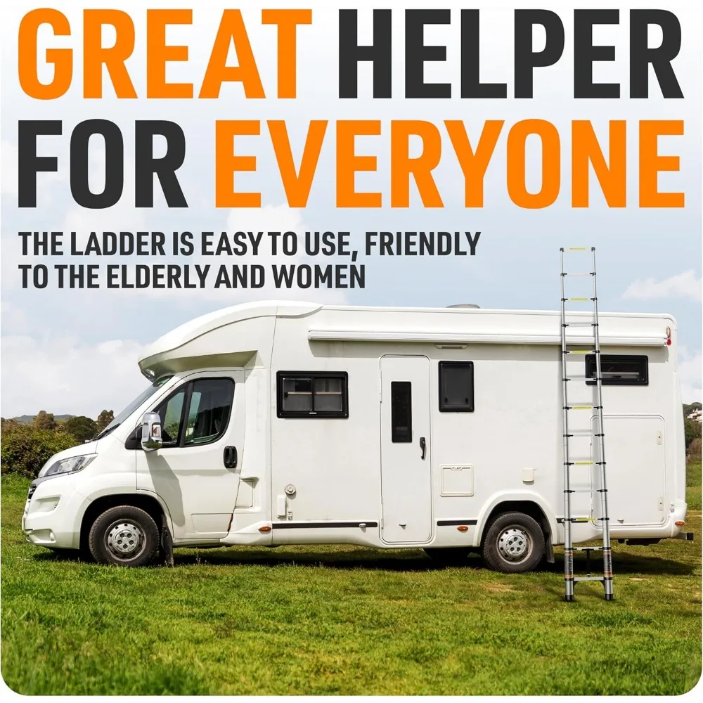 سلم تصغير من الألومنيوم بطول 12.5 قدم: سلم تمديد خفيف الوزن مع قفل أمان للمنزل والسقف والمركبات الترفيهية والوصول العلوي والخارجي