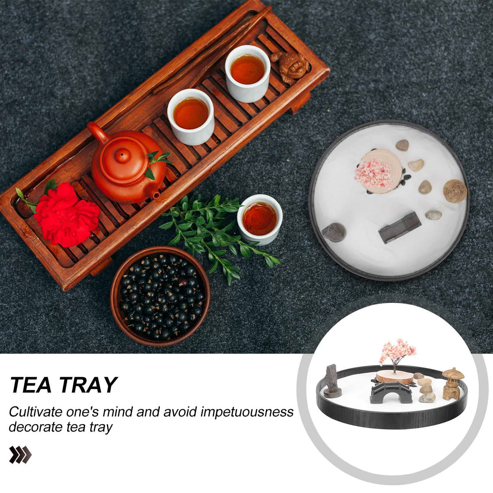 Set da 1: Giardino Zen da Tavolo, Decorazione con Sabbia, Miniatura per Interni, Ornamento per Meditazione, Decorazione da Scrivania