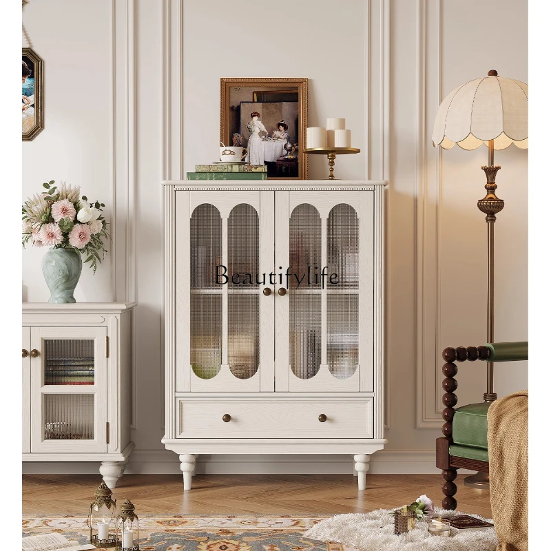 

American-style White Solid Wood Living Room Wall-mounted Storage Cabinet for Home Use