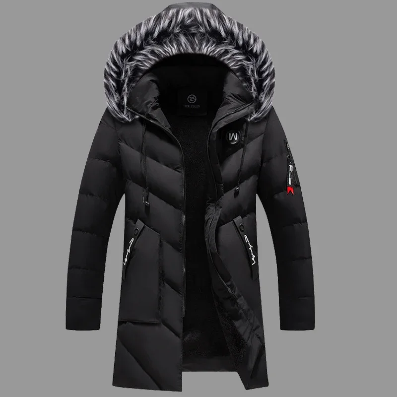 

Male Solid Cotton Outwear Coats Men's Thick Fleece Winter Jacket Fashion Fur Hooded Warm Cooton Parka Windbreaker Plus Size 6XL