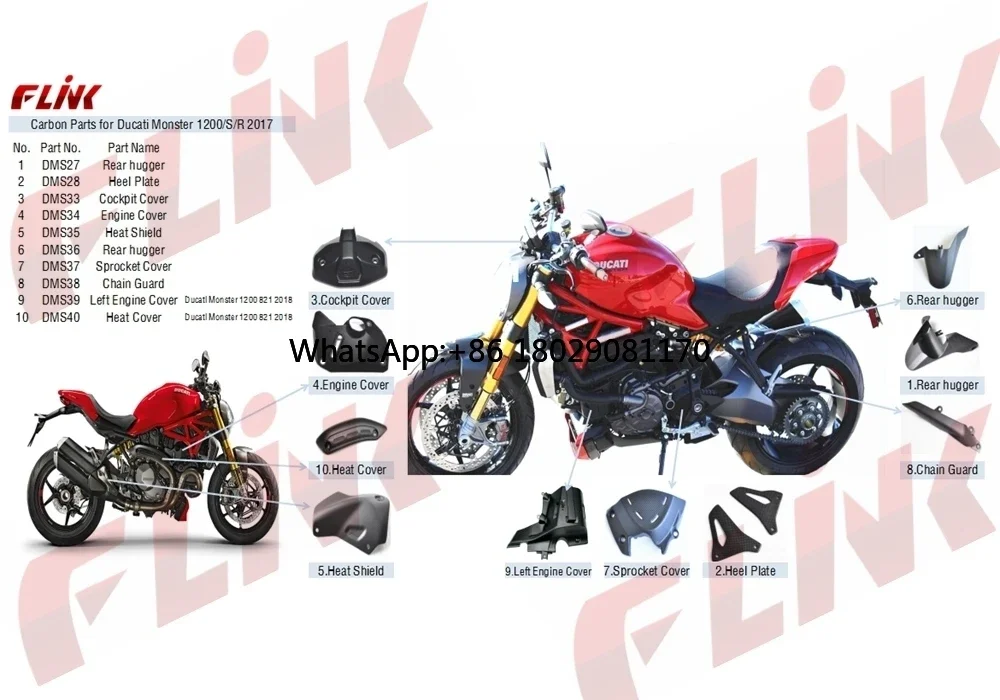 Cubierta de motor de fibra de carbono para motocicleta Ducati Monster 100%/S/R 1200, 2017