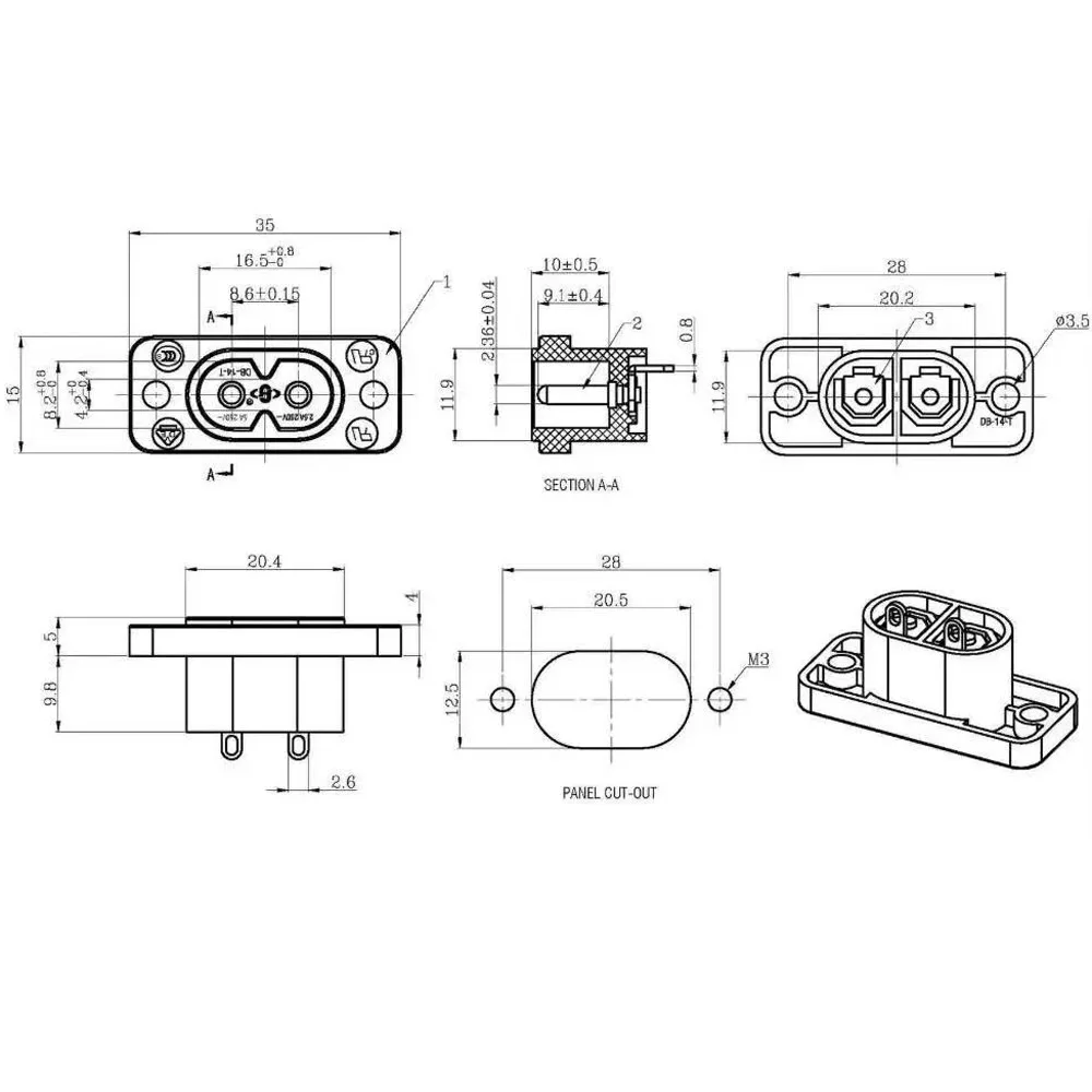 1/3Pcs C7 C8 Male Female Plug Power Outlet Embedded Electric Connector Connector 35mm*15mm AC 2.5A 5A 250v 3515mm